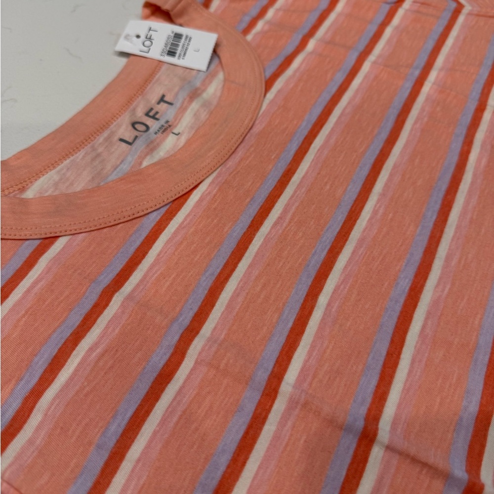 NWT LOFT Coral and White Striped Tee - Picture 2 of 4
